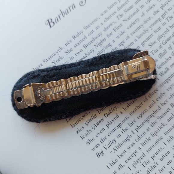 Vintage Barrette Bobby Pin Clip Grey Fabric  1990s - Picture 5 of 6